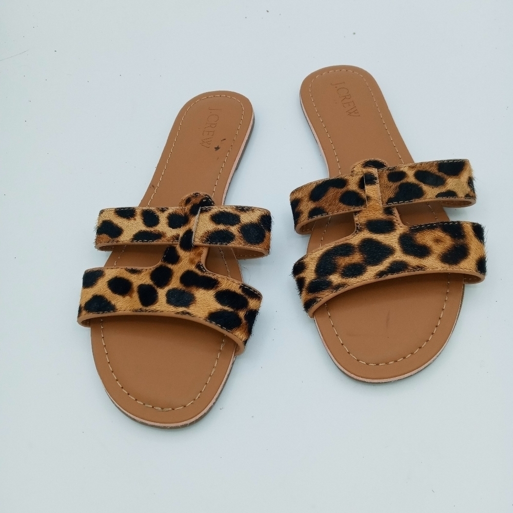 J. Crew Double strap Genuine calf hair Leather Cheetah Print Double Strap Sandal